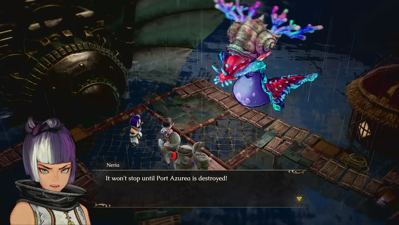 Neria speaks during a confrontation at Port Azurea.